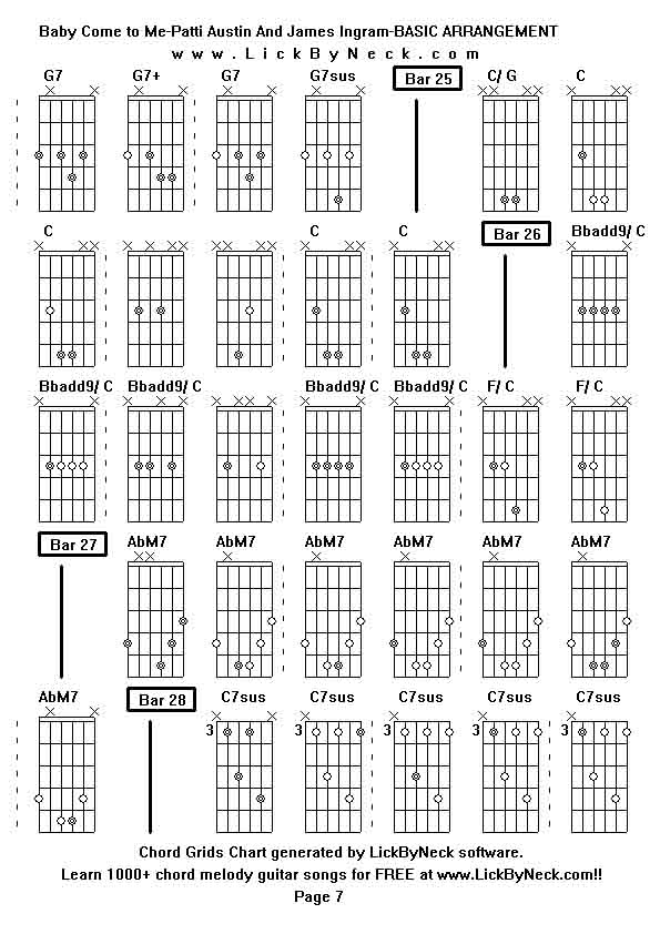 Chord Grids Chart of chord melody fingerstyle guitar song-Baby Come to Me-Patti Austin And James Ingram-BASIC ARRANGEMENT,generated by LickByNeck software.